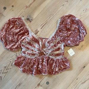 NWT Free People Crushed Velvet Twisted Romance Top